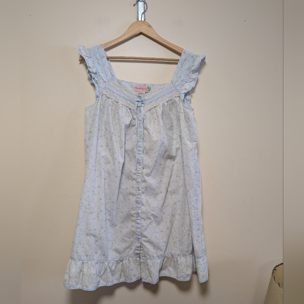 Moondance Y2K Coquette Floral Babydoll Prairie Mini Dress Lace Trim L